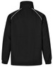 A black track jacket featuring a high collar and white piping details, with a plain back design and elasticated cuffs.