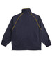 A navy track jacket with yellow piping, featuring a high collar and elastic cuffs. Includes a logo on the back.