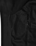 A close-up of a black men's softshell hi-tech vest, featuring a textured fabric and a zippered pocket.