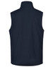 A navy men's softshell hi-tech vest featuring a high collar and a logo on the back.