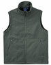 A men's softshell vest in dark green, featuring a zip front and two side pockets. Includes a logo on the chest.