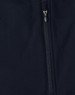 A dark navy softshell vest featuring a zippered closure and a logo on the fabric.