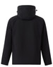 A black softshell full zip hoodie for kids, featuring a hood and a simple design with a logo.
