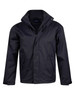 A black men's versatile jacket with a zip front, zip pockets, and a high collar. It features a logo on the chest.