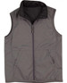 A grey men's vest featuring a zippered front and two side pockets. It has a collar and a lightweight design.