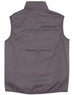 A grey ladies' vest featuring a collar and no sleeves, with gathered detail on the sides. It has a logo.