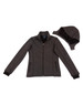 A grey bonded fleece jacket with a removable hood, featuring two front pockets and a zip closure.