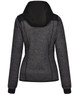 A ladies' jacket with a heather grey and black quilted design, featuring a hood and fitted silhouette.