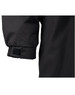 A close-up of the cuff of a black Long Line Stadium Jacket featuring adjustable fastenings.