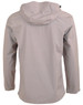 A men's waterproof performance jacket in a light grey colour, featuring a hood and a logo. Back view displayed.