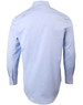 A light blue men's long-sleeve pinpoint oxford shirt with a button-up front and cuff details.