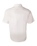 A white short-sleeved button-up shirt featuring a plain back design and a collar. Includes a logo.