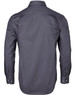 A men's long-sleeve shirt in dark grey with a dobby stripe pattern and button-up cuffs. Features a logo on the back.