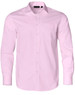 A pink long-sleeve button-up shirt with a pocket and a branding logo. Features a dobby striped pattern.