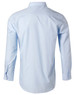 Men's long sleeve button-up shirt in light blue with pin stripes, featuring a collar and button cuffs.