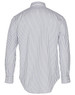 A back view of a men's long sleeve button-up shirt featuring sateen stripes in white and navy. The shirt has a collar and cuffs.