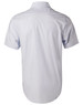 A light blue short-sleeve button-up shirt with a plain back and a branding logo.