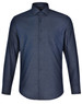 A men's long-sleeve shirt in navy blue with a pin dot pattern and a single chest pocket.
