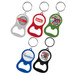 A drink bottle opener key ring in red, green, blue, and silver, featuring various logos and designs. A drink bottle opener key ring in red, green, blue, and silver, featuring various logos and designs.