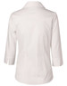 A white women's self-stripe 3/4 sleeve button-up shirt with a tailored fit and a back yoke detail.