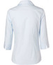 A light blue women's self-stripe button-up shirt with 3/4 sleeves, featuring a back view and a collar.