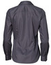 A dark grey long-sleeved button-up shirt featuring a dobby striped pattern and a branded logo.