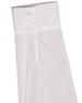 A white striped long-sleeve shirt featuring a button-up collar and two buttons on the cuff. It includes branding details.
