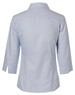 A light blue women's mini herringbone button-up shirt with 3/4 sleeves and a back view design.