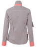 A women's roll-up long sleeve shirt in black and white gingham check with orange accents on the collar and cuffs.