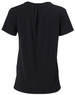 A black round neck short-sleeve knit top featuring pleats at the back and a logo.