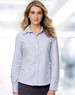 A light blue long sleeve button-up shirt for ladies, featuring a classic collar and a subtle textured pattern.