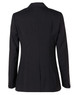 A black women's mid-length jacket with a fitted back and long sleeves, featuring a single vent and buttoned cuffs.