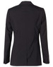 A women's mid-length jacket in black, showcasing a tailored back view with long sleeves and a sleek design.