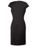 A fitted black wool blend dress with cap sleeves and a back zipper. The dress features tailored seams and a sleek silhouette.