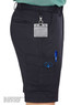 Men's utility cargo shorts in navy with pockets featuring a pen, scissors, and a name tag holder.