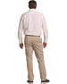 Men's chino pants in beige, viewed from the back, paired with a white button-up shirt. Features branding on the pants.