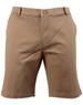 Men's stretch cotton chino shorts in a light brown colour, featuring a button closure and pockets. Includes a logo.
