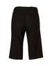 Back view of women's knee-length black dress shorts in poly/viscose stretch, featuring a button and pocket detail.