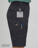 A pair of black ladies' utility cargo shorts featuring multiple pockets and a logo. Accessories are not included.
