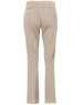 Beige women's chino pants viewed from the back, featuring a fitted design and two back pockets.