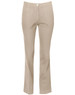 Women’s chino pants in a light beige colour, featuring a button closure and a slight flare at the hems.