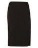 A women's mid-length lined pencil skirt in black wool stretch, featuring a sleek design and waistband.