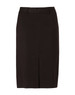 A women's mid-length pencil skirt in black, featuring a lined design and a back zip closure.