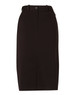 A women's A-line utility skirt in dark brown, featuring a waistband and pockets, made from poly/viscose stretch twill.