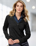 A long-sleeved women's cardigan made of 100% Merino wool in dark grey, featuring a button-up front and a v-neckline.