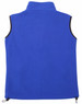 A unisex polar fleece vest in bright blue with a high collar and adjustable drawstrings at the sides. It has a logo.