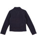 A navy polar fleece jacket with a fitted design and long sleeves, featuring a simple branding element.