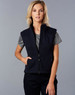 A ladies' bonded polar fleece vest in navy blue, featuring a zip front and a logo on the chest.