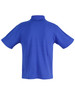 A blue children's traditional polo shirt with a collar and short sleeves, featuring a logo.