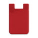 A red silicone phone wallet with a curved top edge and a slot for cards. It features a subtle logo.